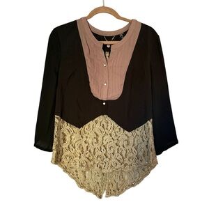 BKE Boutique Large Black Lace Blouse Witchy Academia Steampunk Rencore Gothcore